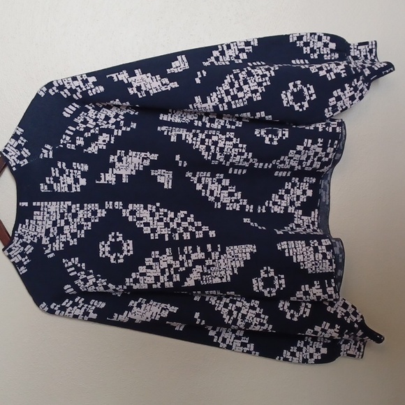 Anthropologie The Beatriz Mock Neck Sweater XL Geometric Navy Cream Soft Boho* - Picture 14 of 15